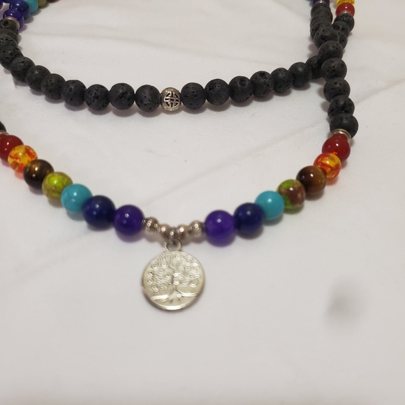 7 Chakras Healing Necklace or Bracelet with lava beads and tree of life pendant - Picture 3 of 5